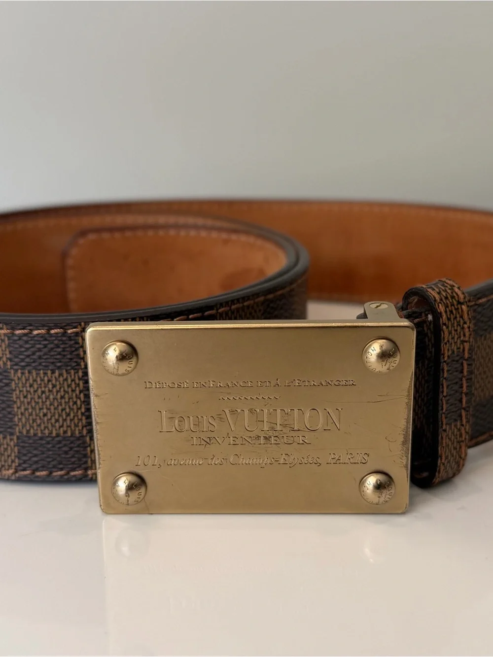 Louis Vuitton Brown Damier Ebene Inventeur Canvas Men's Belt
